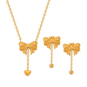 Kết cấu Bow tim tua Vòng cổ thiết lập tối giản thép không gỉ Chic trang sức cho lớp - Product Image 1