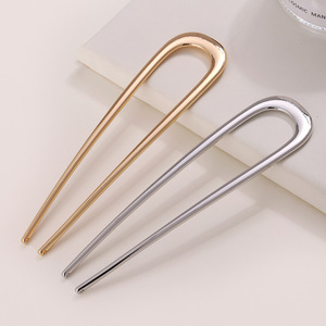 Accessoires pour cheveux pour femmes européennes, élégantes pinces à cheveux en métal argenté et doré en forme de U, vente en gros de barrettes. - Product Image 2