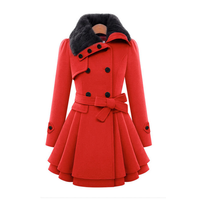 Veste d'hiver pour femmes et jeunes filles, nouvelle mode, col design, chaude, longue, grande taille, double boutonnage, avec ceinture, col superposé