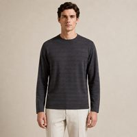 Pull en lin et viscose à col rond et manches longues pour homme, texture rayée, tricoté