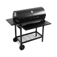 Barbecue fumoir à charbon en acier moderne avec design pliable, friteuse intégrée et dispositif de sécurité flamme pour usage domestique et commercial