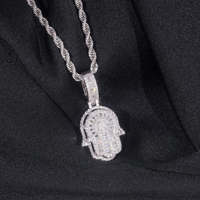 Nouveau Design de Luxe Rose Or Argent Personnalisé Micro Pave Fatima Hamsa Main Pendentif Collier Bonne Chance Glace Luxe Hamsa Main