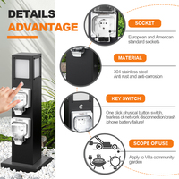 Poteau d'alimentation extérieur étanche avec 2 prises et lumière LED, colonne de prise de courant IP66 pour jardin, patio, camping-car, quai de yacht