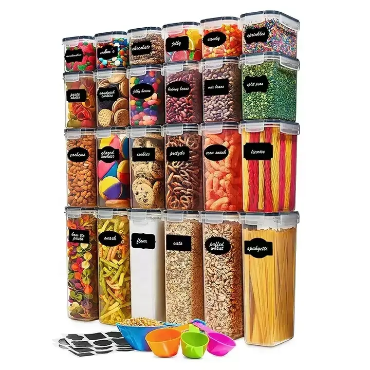 24er Pack TK Hot Selling Kunststoff BPA Free Luftdicht Trocken Müsli Lebensmittel Aufbewahrung boxen Behälter Set für die Küche