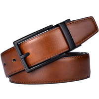 Sabuk Pria Desain Baru 3.2CM Coklat dan Cognac Sabuk Kulit Asli Bolak-Balik untuk Pria Dengan Gesper Putar