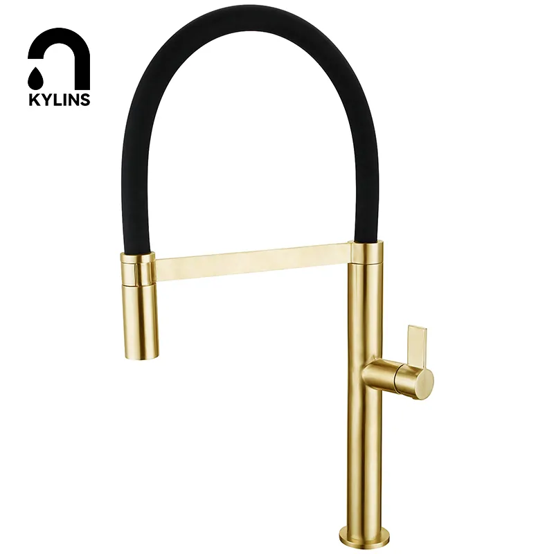 Black And Gold Brushed Pull Down Sprayer Single Handle Kitchen Sink Faucet 304 Stainless Steel Sink Mixer Tap