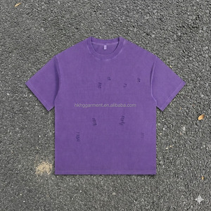 เสื้อยืดคอตตอน 100% สำหรับผู้ชาย เสื้อยืดแบบย้อมสีเอซิดวินเทจ เสื้อยืดซันเฟด เสื้อยืดดีไซน์ขาดๆ ซีดๆ คอกลม - Product Image 2