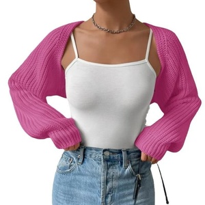 Nouveau <span class=keywords><strong>Cardigan</strong></span> Court <span class=keywords><strong>Femme</strong></span> en Maille Côtelée Style Balletcore à Manches Raglan Longues, Ouvert sur le Devant, pour l'Automne, Vêtement Décontracté au Crochet - Product Image 1