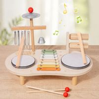 Montessori Musical Instruments Activity Table Wooden Music Station Early Educational Percussion Toy with Xylophone Drums Cymbal