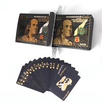 Cartes à jouer personnalisées avec motif dollar américain, imperméables, en plastique noir, avec feuille d'or, pour jeux de casino