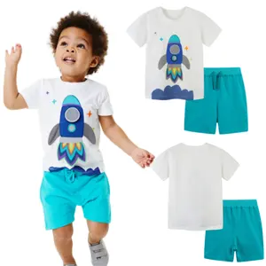 2-7Y Hot Sales 2Pcs Summer Cotton Printing Cute Cartoon Designs Multiple Styles Kids short Sleeve and Shorts Boys Clothing set