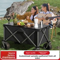 Chariot de camping pliable d'extérieur, chariot de plage à grande capacité avec grandes roues, chariot utilitaire portable et pliable