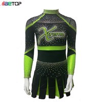 Uniforme de cheerleading personnalisé avec strass, manches longues, col haut, jupe plissée, polyester et élasthanne, logo d'équipe personnalisable