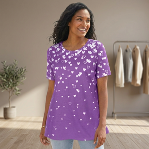 เสื้อยืดผู้หญิงลายพิมพ์สำหรับคนรักหัวใจ ผ้าเจอร์ซีย์คอตตอน 100% ระบายอากาศได้ดี ทรงพอดีตัว ไซส์ XXS/XS คุณภาพสูง แขนเสื้อปกติ - Product Image 3