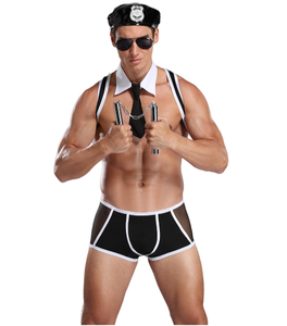 Costume di polizia Sexy diretto dalla fabbrica per gli <span class=keywords><strong>uomini</strong></span> slip trasparenti in rete con bretelle per adulti Halloween Role Play Lingerie Sex Toy Outfit - Product Image 6