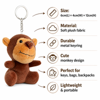 Porte-clés singe en peluche Zaves mignon, écologique, durable, doux, breloque pour sac à dos, sac à main, clés de voiture, marron