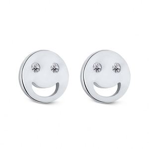 Nouveauté Dylam - Boucles d'oreilles en argent sterling massif avec zircone 5A et plaqué or 18 carats - Motif visage souriant - Product Image 1