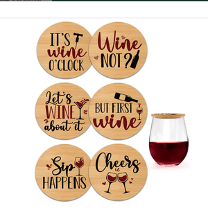 Il bicchiere di vino di bambù divertente personalizzato copre i Toppers in legno per tenere fuori gli insetti per la festa - Product Image 5