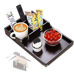 Boîte de rangement en bois pour canapé, plateau à collations multi-niveaux pour accoudoir de salon, avec compartiments pour télécommande, collations et boissons - Product Image 5