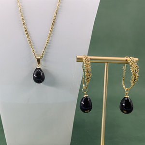 Set di gioielli <span class=keywords><strong>in</strong></span> oro 18K orecchini di grano pendenti a goccia di colore impermeabile con catena <span class=keywords><strong>in</strong></span> <span class=keywords><strong>acciaio</strong></span> inossidabile - Product Image 4