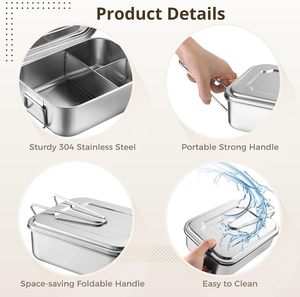 Airtight BPA Free Stainless Steel <b>Camping</b> Cookware Lunch <b>Box</b> Snap Fasteners Leak Proof Portable Single Tier Meal Prep Container - Product Image 4