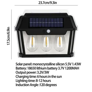Solar Wall Lamp Motion <b>Sensor</b> Tungsten Wall <b>Light</b> with Remote Control Outdoor Sunlight Solar Power Garden Yard Lighting - Product Image 5