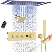 Grande Pomme de Douche LED 500*360mm Or Brossé, Système de Douche Thermostatique Multifonctionnel, Ensemble Robinet de Douche pour Salle de Bain