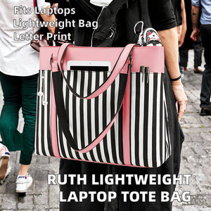 RUTH Women's Lightweight Cotton <b>Canvas</b> <b>Small</b> Laptop Tote <b>Bag</b> for Work 15.6 Inch Letter Pattern Zipper Closure Shoulder <b>Bag</b> - Product Image 2