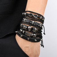 Bracelet en cuir PU style gothique avec crâne pour femmes et hommes, bijoux punk à rivets
