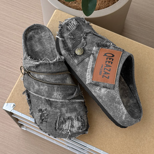 Men's Women Summer Outdoor Flat Mules <b>Sandals</b> Denim Upper Lightweight Slip-On Retro Breathable Beach Walking - Product Image 1