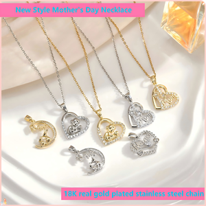Collier Cœur <span class=keywords><strong>et</strong></span> Lune <span class=keywords><strong>Maman</strong></span> <span class=keywords><strong>et</strong></span> <span class=keywords><strong>Moi</strong></span>, Pendentif Famille Animale avec Pierres CZ, Bijou en Laiton, Cadeau - Product Image 1