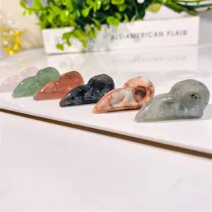 Piedras preciosas talladas a mano curativas naturales al por mayor, bonitas artesanías de animales, calaveras de boca de pájaro de cristal para Halloween, regalos de decoración del hogar