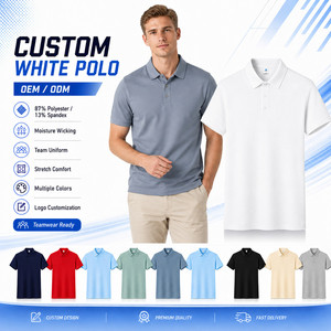 เสื้อโปโลสีขาวแบบกำหนดเองสำหรับผู้ชาย แขนสั้น 87% โพลีเอสเตอร์ 13% สแปนเด็กซ์ ระบายความชื้น ยืดหยุ่น สวมใส่สบาย เหมาะสำหรับชุดทีม - Product Image 1