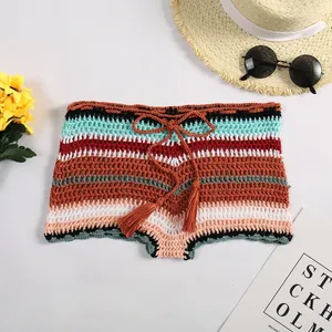 Short d'été sexy Bikini en crochet bas Boho femmes pantalon vêtements de plage <span class=keywords><strong>Bikni</strong></span> couvrir cordon taille haute Shorts maillots de bain - Product Image 3