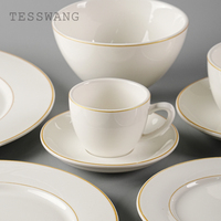 Service de table en céramique blanche TESSWANG avec bordure dorée, vaisselle de luxe en porcelaine, ensemble d'assiettes, de bols et de tasses pour restaurant, mariage, banquet
