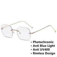 Lunettes Photochromiques Rondes et Carrées en Métal Doré et Argenté, Sans Monture, Verres Photogray Antireflet 2026 pour Femme