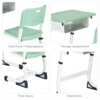 Ensemble de bureau et chaise d'école en plastique PE moderne et confortable, table d'étude réglable pour les élèves du lycée