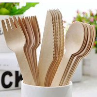Ensemble de cuillères-fourchettes jetables en bois écologiques et biodégradables – Vaisselle polyvalente pour la restauration rapide et les plats à emporter