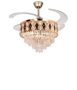 Luxury LED <b>Ceiling</b> <b>Fan</b> <b>with</b> Crystal Chandelier Retractable Blades <b>Remote</b> Control Silent Motor Gold Finish Home Decor - Product Image 1