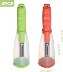 Nouveautés : Éplucheur de légumes et fruits avec bac de récupération, outil de cuisine manuel, couteau à éplucher créatif avec rangement intégré - Product Image 2