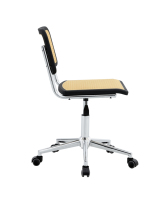 Chaise de bureau pivotante en rotin rétro nordique, hauteur réglable, sans accoudoirs, base chromée, pour la maison, le bureau, l'ordinateur