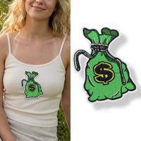 Patch thermocollant brodé en tissu sergé, motif dollar et sac à monnaie, en gros, en stock, pour chapeaux, sacs et vêtements