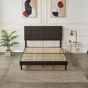 Modernes Doppelbett-Gestell mit Leinenbezug und Holzlatten Minimalistisches Design Einfache Montage Weiches Bett - Product Image 4