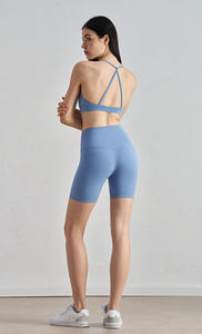 Ensemble short et soutien-gorge de yoga pour femmes, été, uni, taille haute, sans couture avant, dos ouvert sexy, respirant, séchage rapide, deux pièces - Product Image 3