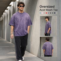 T-shirt Homme Oversize Vintage en Coton Épais Délavé à l'Acide, Col Rond, Coupe Ample, Manches Courtes, Style Streetwear Décontracté, En Stock
