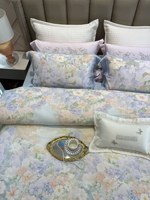 Parure de lit double 4 pièces de haute qualité en coton à fibres longues Aineng, imprimé floral, anti-acariens, style européen/américain