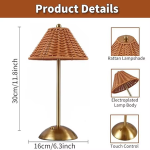 Handgemachte Retro Creative Rattan wiederauf ladbare Tisch lampe Nachtlicht LED Tisch lampe für Schlafzimmer Wohnzimmer dekorativ - Product Image 6