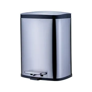 New Rectangular Bathroom Trash Can Stainless Steel Easy Cleaning Kitchen Metal Pedal Waste Bins