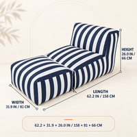 Fauteuil de relaxation d'extérieur rayé, convertible en lit, rembourré et imperméable, avec ottoman, pour piscine et terrasse