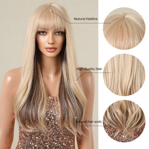 Prezzo all'ingrosso di fabbrica biondo <span class=keywords><strong>chiaro</strong></span> marrone evidenziare parrucche sintetiche ondulate naturali lunghe per le donne <span class=keywords><strong>capelli</strong></span> finti con parrucca frangia - Product Image 4